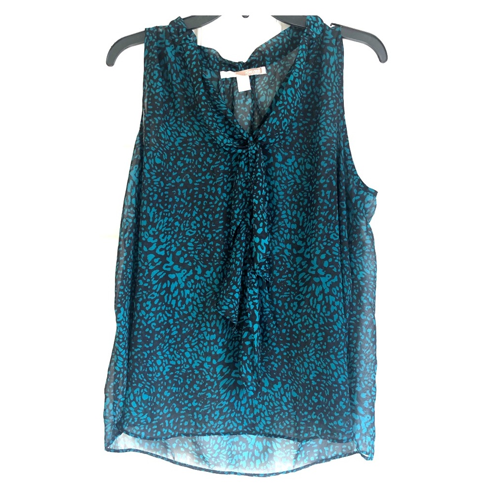 Teal Leopard Cheetah Print Sheer Top, L